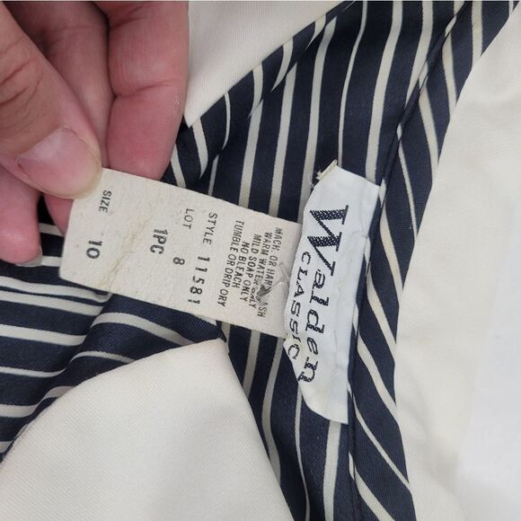 VINTAGE 80s dress collared striped black with pocket M - Picture 11 of 13